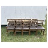 (10) Wooden Ladder Back chairs with brown padded