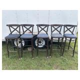 (5) Crossback wooden Bar Stools with blue padded