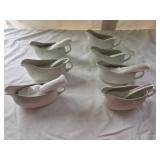 (7) White Ceramic Gravy Boats with Ladles