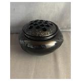 L.E. Smith Black Amethyst Glass Flower Frog Vase