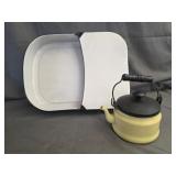 Enamelware Bed Pan & Tea Pot with wooden