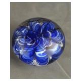 Joe Rice Royal Blue & White Crimp Ribbon Glass