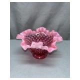 Cranberry Opalescent Hobnail Bowl