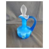 Fenton Blue Cased Satin Glass Curet Hand Painted