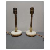 Pair of brass and marble antique lamps