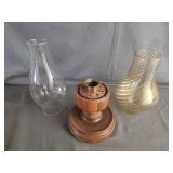 Lamp Parts: 2 Hurricanes, 1 Wood Base