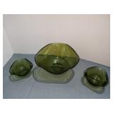 Nest of 3 vintage  green glass bowls one large