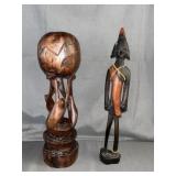 2 Wooden African Carvings: Tribal Man, Unity Globe