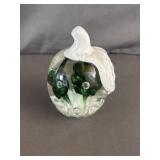 Joe Rice Green/White Floral Apple Paperweight