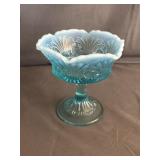 Fenton Glass Scroll & Eye Pattern Blue Opalescent