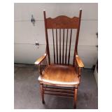 Solid oak Amish style antique press back chair