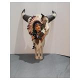 Buffalo skull with Indian art