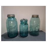 Three antique blue Mason jars perfect Mason #4