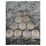Lot of ten Eisenhower dollars,  1971 to 74