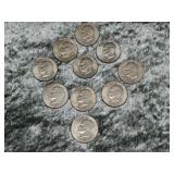 Lot of ten Eisenhower dollars 1971 to 74