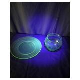 Green Uranium Glass Plate & Bowl