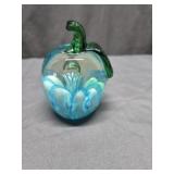 Joe Rice 2004 Apple Paperweight,  Blue & White
