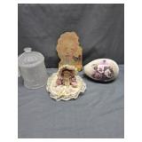 Frosted Cherub Ja r, Hand Painted Potpourri Egg,