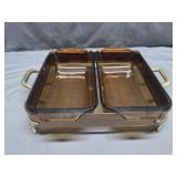 Anchor Hocking Amber Glass Loaf Pans & Metal