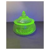 Green Uranium Glass Swirl Pattern Lidded Dish