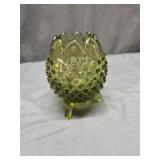 Fenton Footed Olive Green Hobnail Egg-Shaped Vase