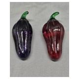 Hand Blown Art Glass Red Pepper & Purple