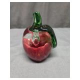 Joe Rice Undated Red Apple Art Glass Paperweight,