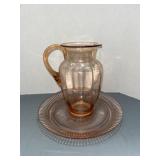 Pink Depression Pitcher & Platter