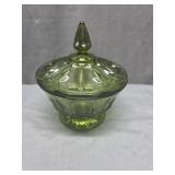 Avocado Green Glass Covered Candy Dish