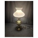 Brass Table Lamp with Milk Glass Shade  (works),