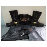 Harley Davidson xl leather vest chaps and size 11