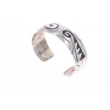 Navajo Harvey Begay Sterling Coral Inlay Bracelet