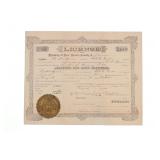 Ca. 1887 Lincoln Co., New Mexico Gaming License