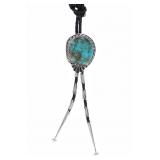 Navajo A. Joe Sterling & Turquoise Bolo Tie