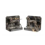 Bronze Hunting Pointer Marble Bookends c. 20th C
