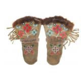Northern Cree Moosehide Beaded Gauntlet Mittens