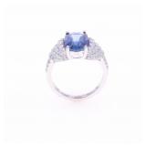 GGA Platinum, 3.78CTW Sapphire & Diamond Ring