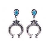 Navajo A. Gordon Sterling Turquoise Naja Earrings