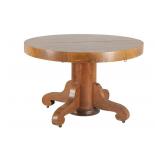1930s Empire Tiger Oak Round Pedestal Dining Table
