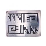 Hopi Signed Sterling Silver Overlay Belt Buckle