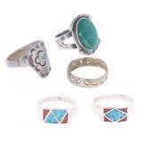 Navajo & Zuni Sterling Silver Multistone Rings (5)