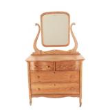 Victorian Era Serpentine Tiger Oak Mirror Dresser