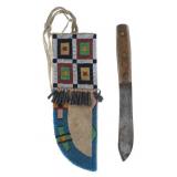 19th-C. Lakota Sioux Beaded Hide Knife Sheath