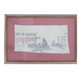 Drawing On Rawhide Signed M.M. Titled "Fish Camp"