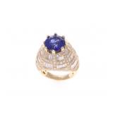 Antique Tanzanite & VS2 Diamond 18k Gold Ring