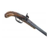 19th-C American Indian Tacked Double Barrel Pistol