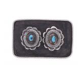 Zuni Sterling Silver Morenci Turquoise Belt Buckle
