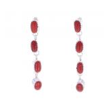 Navajo Sterling Silver Red Branch Coral Earrings