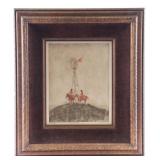 Mary Lehman Etching, "Conversation" 1971