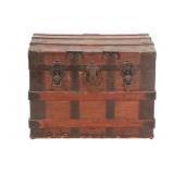 19th Century Banded Flat Top Steamer Travel Trunk